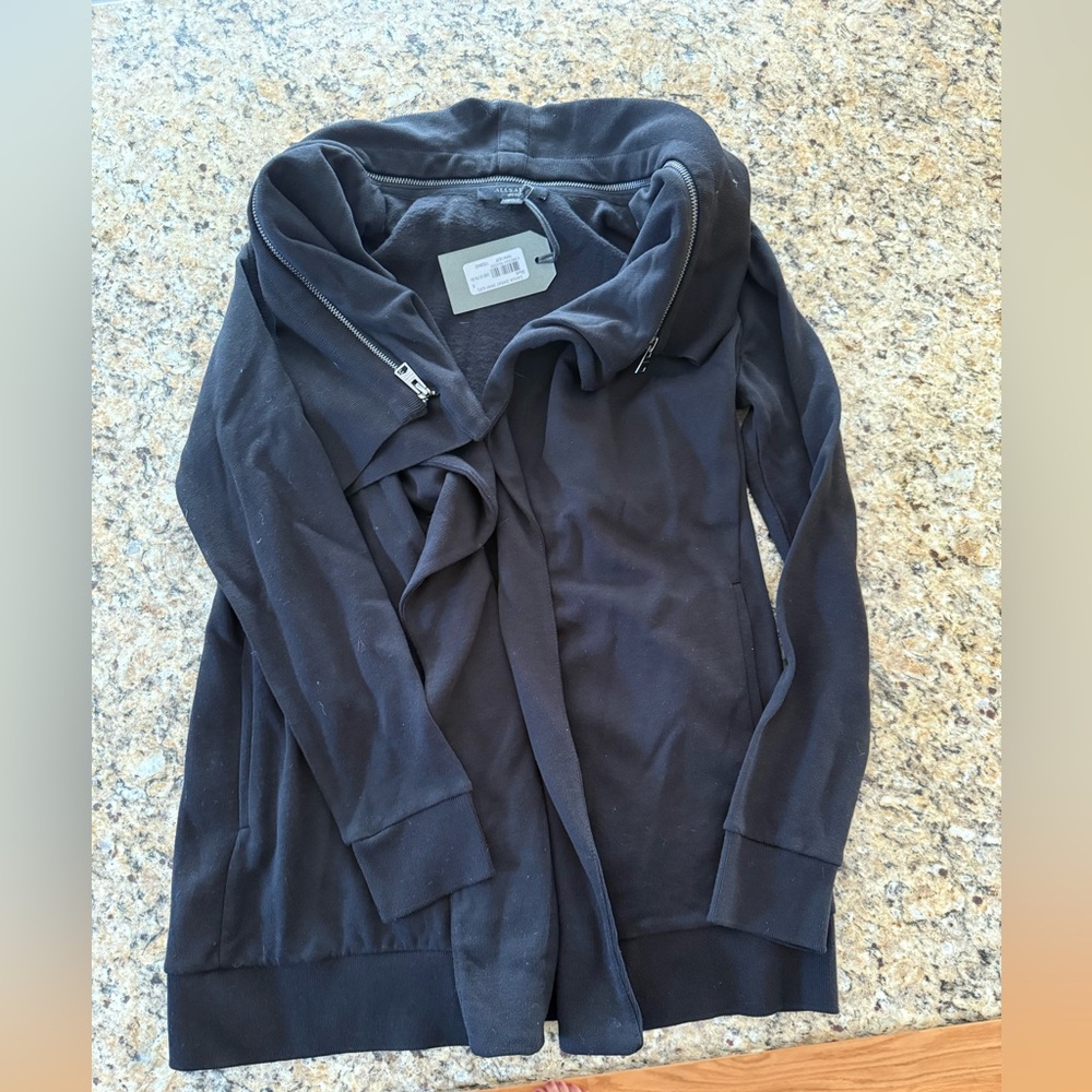 NWT Women’s All Saints Dahlia Sweater with Zip Collar BLACK size SMALL